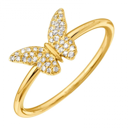 14k Yellow Gold Diamond Butterfly Band Ring (1/10 Carat)