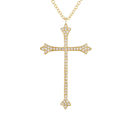 14k Yellow Gold Diamond Cross Pendant Necklace (1/10 Carat), 16-18"