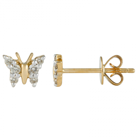 14k Yellow Gold Diamond Butterfly Stud Earrings (1/10 Carat)
