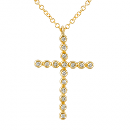 14k Yellow Gold Diamond Bezel Cross Pendant Necklace (1/10 Carat)