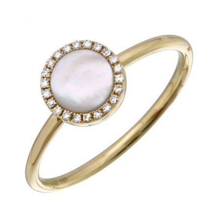 14k Yellow Gold Mother Of Pearl Diamond Halo Ring (1/20 Carat)
