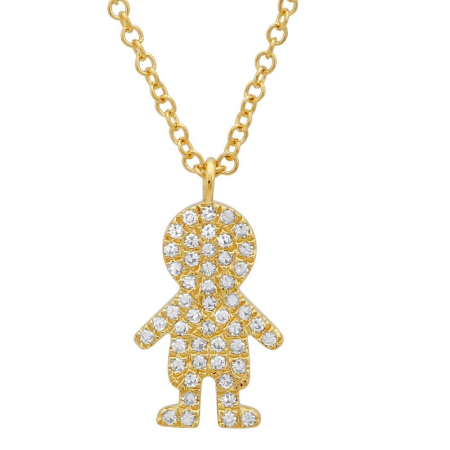 14k Yellow Gold Diamond Girl Charm Pendant Necklace (1/10 Carat)