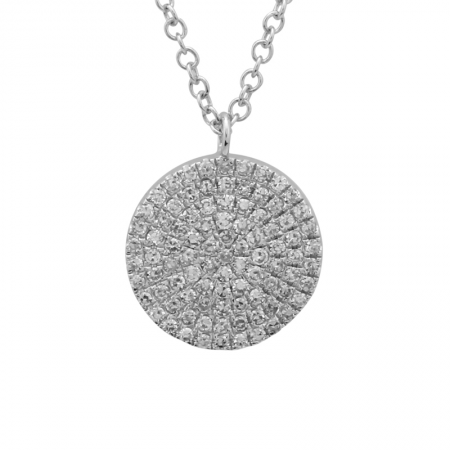 14k White Gold Diamond Pave Disc Pendant Necklace (1/5 Carat), 16-18"