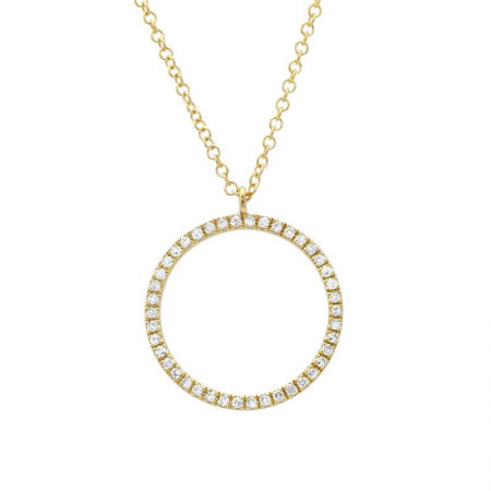 14k Yellow Gold Diamond Open Circle Pendant Necklace (1/10 Carat)