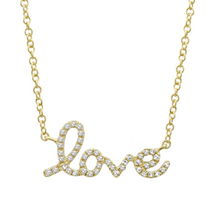 14k Yellow Gold Diamond Cursive Love Pendant Necklace (1/10 Carat)