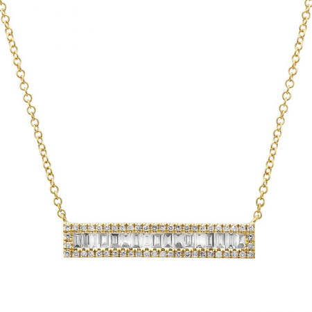 14k Yellow Gold Diamond Baguette Bar Pendant Necklace (3/8 Carat)