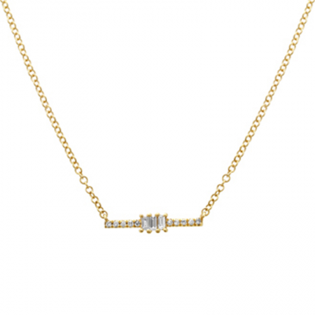 14k Yellow Gold Baguette Diamond Bar Pendant Necklace (1/10 Carat)