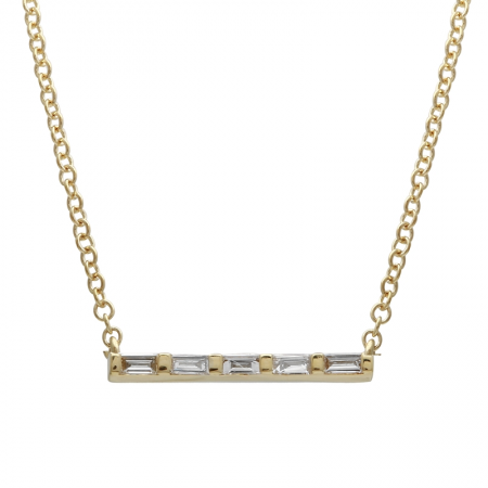 14k Yellow Gold Baguette Diamond Bar Pendant Necklace (1/10 Carat)