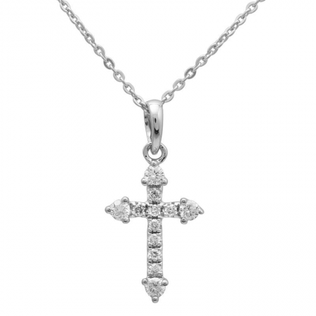 14k White Gold Diamond Cross Pendant Necklace (1/20 Carat)