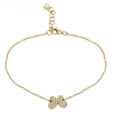 14k Yellow Gold Diamond Pave Butterfly Charm Bracelet, 6-7"