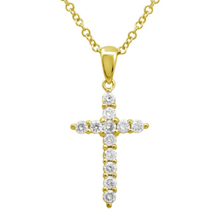 14k Yellow Gold Diamond Accent Cross Pendant Necklace, 16-18"