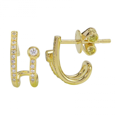 14k Yellow Gold Round Diamond Bezel Curved Stud Earrings (1/10 Carat)