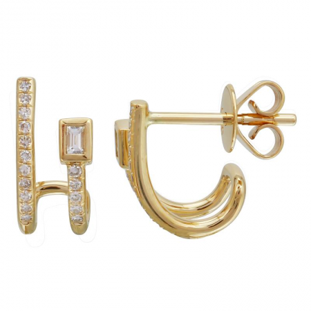 14k Yellow Gold Baguette Diamond Curved Stud Earrings (1/10 Carat)