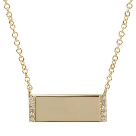 14k Yellow Gold Diamond Engravable Bar Pendant Necklace (1/20 Carat)