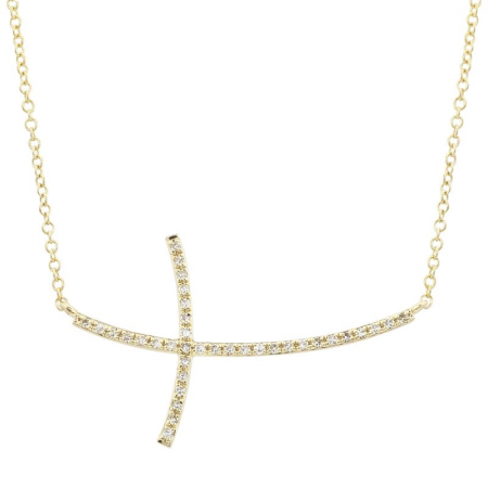 14k Yellow Gold Diamond Sideways Cross Pendant Necklace (1/10 Carat)