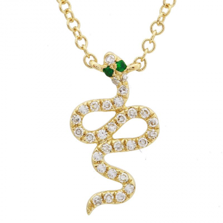 14k Yellow Gold Diamond Serpent Pendant Necklace (1/20 Carat)