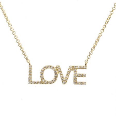 14k Yellow Gold Diamond Love Message Pendant Necklace (1/10 Carat)