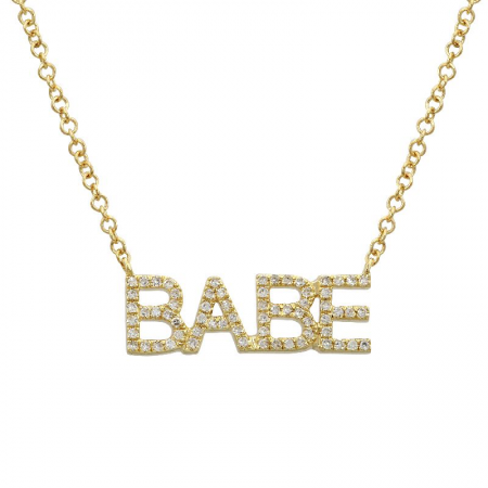 14k Yellow Gold Diamond Babe Pendant Necklace (1/10 Carat), 16-18"