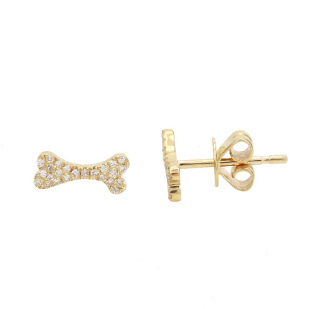 14k Yellow Gold Diamond Accent Dog Bone Stud Earrings