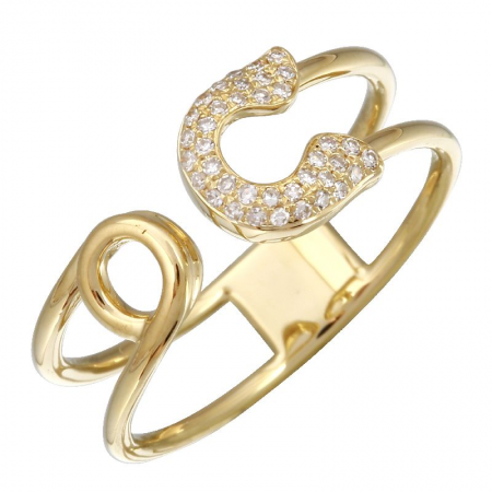 14k Yellow Gold Diamond Safety Pin Band Ring (1/20 Carat)