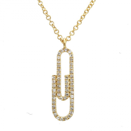 14k Yellow Gold Diamond Paperclip Pendant Necklace (1/8 Carat), 16-18"