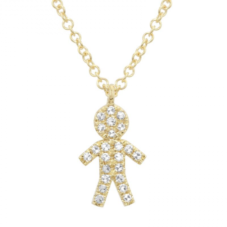 14k Yellow Gold Diamond Boy Charm Pendant Necklace (1/20 Carat)