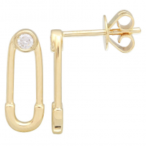 14k Yellow Gold Diamond Safety Pin Drop Stud Earrings (1/10 Carat)