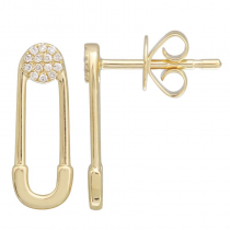 14k Yellow Gold Diamond Safety Pin Stud Earrings (1/20 Carat)