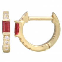 14k Yellow Gold Ruby Diamond Accent Hoop Earrings (1/20 Carat)