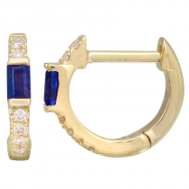 14k Yellow Gold Diamond Sapphire Accent Hoop Earrings (1/20 Carat)