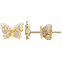 14k Yellow Gold Diamond Mini Butterfly Stud Earrings (0.06 Carat)