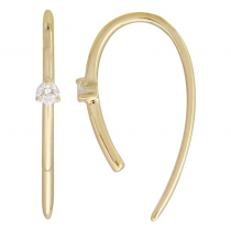 14k Yellow Gold Diamond Threader Oval Hoop Earrings (1/20 Carat)