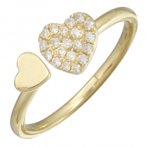14k Yellow Gold Diamond Duo Open Hearts Ring (1/10 Carat)