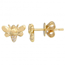 14k Yellow Gold Diamond Floating Bee Stud Earrings (1/20 Carat)