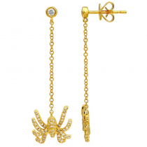 14k Yellow Gold Diamond Spider Dangle Drop Stud Earrings (1/3 Carat)