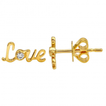 14k Yellow Gold Diamond Bezel Love Stud Earrings (0.03 Carat)