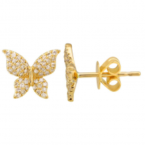 14k Yellow Gold Diamond Floating Butterfly Stud Earrings (1/5 Carat)