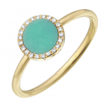 14k Yellow Gold Turquoise Solitaire Diamond Halo Ring (1/20 Carat)