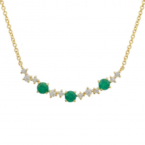 14k Yellow Gold Diamond Emerald Station Pendant Necklace (1/10 Carat)